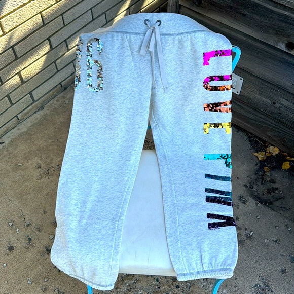 NWOT - Limited Edition PINK Rainbow Sequin Sweatpants - Picture 1 of 8